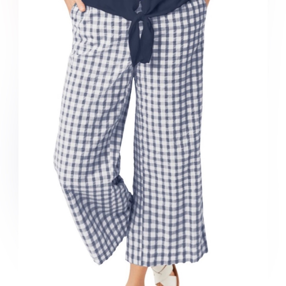 Ellos NEW WOT Navy & White Gingham Crop Pants Plus sz 30w.